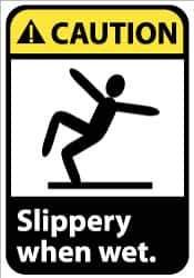 NMC - "Caution - Slippery When Wet", 10" Long x 7" Wide, Pressure-Sensitive Vinyl Safety Sign - Rectangle, 0.004" Thick, Use for Accident Prevention - Exact Tool & Supply