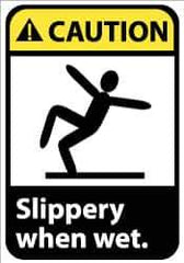 NMC - "Caution - Slippery When Wet", 10" Long x 7" Wide, Pressure-Sensitive Vinyl Safety Sign - Rectangle, 0.004" Thick, Use for Accident Prevention - Exact Tool & Supply