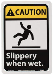 NMC - "Caution - Slippery When Wet", 10" Long x 7" Wide, Rigid Plastic Safety Sign - Rectangle, 0.05" Thick, Use for Accident Prevention - Exact Tool & Supply