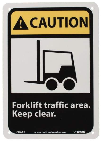 NMC - "Caution - Forklift Traffic Area - Keep Clear", 10" Long x 7" Wide, Rigid Plastic Safety Sign - Rectangle, 0.05" Thick, Use for Accident Prevention - Exact Tool & Supply