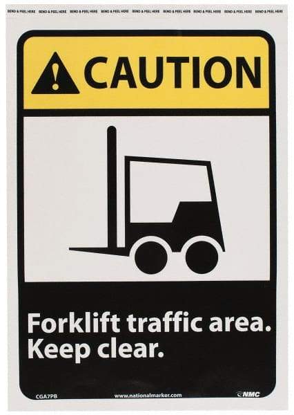 NMC - "Caution - Forklift Traffic Area - Keep Clear", 14" Long x 10" Wide, Pressure-Sensitive Vinyl Safety Sign - Rectangle, 0.004" Thick, Use for Accident Prevention - Exact Tool & Supply