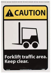 NMC - "Caution - Forklift Traffic Area - Keep Clear", 14" Long x 10" Wide, Pressure-Sensitive Vinyl Safety Sign - Rectangle, 0.004" Thick, Use for Accident Prevention - Exact Tool & Supply