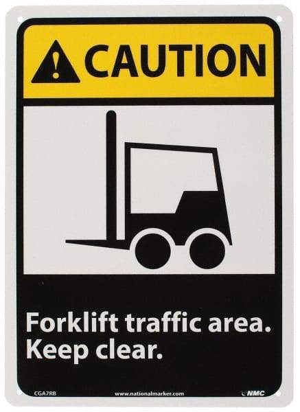 NMC - "Caution - Forklift Traffic Area - Keep Clear", 14" Long x 10" Wide, Rigid Plastic Safety Sign - Rectangle, 0.05" Thick, Use for Accident Prevention - Exact Tool & Supply