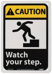 NMC - "Caution - Watch Your Step", 10" Long x 7" Wide, Rigid Plastic Safety Sign - Rectangle, 0.05" Thick, Use for Accident Prevention - Exact Tool & Supply