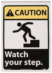 NMC - "Caution - Watch Your Step", 14" Long x 10" Wide, Pressure-Sensitive Vinyl Safety Sign - Rectangle, 0.004" Thick, Use for Accident Prevention - Exact Tool & Supply