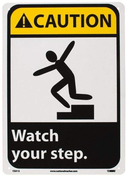 NMC - "Caution - Watch Your Step", 14" Long x 10" Wide, Rigid Plastic Safety Sign - Rectangle, 0.05" Thick, Use for Accident Prevention - Exact Tool & Supply