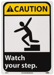 NMC - "Caution - Watch Your Step", 14" Long x 10" Wide, Rigid Plastic Safety Sign - Rectangle, 0.05" Thick, Use for Accident Prevention - Exact Tool & Supply