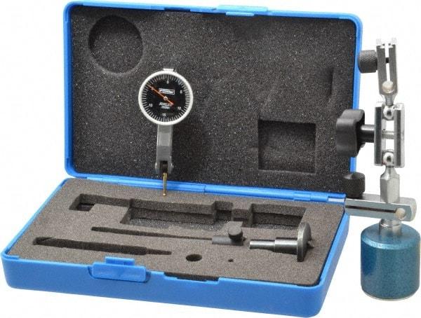 Fowler - 0.0005" Graduation, 0.03" Max Meas, 0-15-0 Dial Reading, Dial Indicator & Base Kit - 1.224" Base Height x 1.264" Base Diam, 1" Dial Diam - Exact Tool & Supply