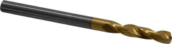 Guhring - 5/32" 140° Spiral Flute Solid Carbide Screw Machine Drill Bit - TiN Finish, Right Hand Cut, 22mm Flute Length, 55mm OAL, SU Point, Straight Shank - Exact Tool & Supply