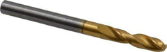 Guhring - 5.19938mm 140° Spiral Flute Solid Carbide Screw Machine Drill Bit - TiN Finish, Right Hand Cut, 26mm Flute Length, 62mm OAL, SU Point, Straight Shank - Exact Tool & Supply