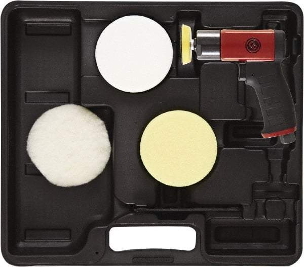 Chicago Pneumatic - 3" Pad Diam, 2,500 RPM, 0.25 hp, Handheld Pneumatic Polisher - 18 CFM, 1/4-20" Spindle Thread, 1/4" Inlet - Exact Tool & Supply