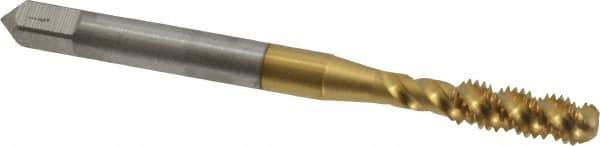 OSG - #10-32 UNF 3 Flute 2B Bottoming Spiral Flute Tap - High Speed Steel, TiN Finish, 2-3/8" OAL, Right Hand Flute, Right Hand Thread, H3, Series 107 - Exact Tool & Supply