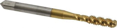 OSG - #10-32 UNF 3 Flute 2B Bottoming Spiral Flute Tap - High Speed Steel, TiN Finish, 2-3/8" OAL, Right Hand Flute, Right Hand Thread, H3, Series 107 - Exact Tool & Supply