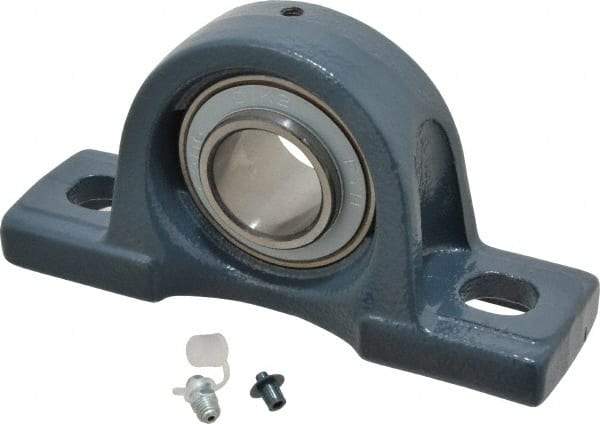 Value Collection - 1-1/4" ID, 3-5/16" OAW x 6-1/2" OAL x 3-5/16" OAH High Temperature Ball Bearing Pillow Block - 2,500 Lb Static Cap, 4,300 Lb Dyn Cap, 4-3/4" Btw Mnt Hole Ctrs, 1-11/16" Base-to-Ctr Ht, Cast Iron - Exact Tool & Supply