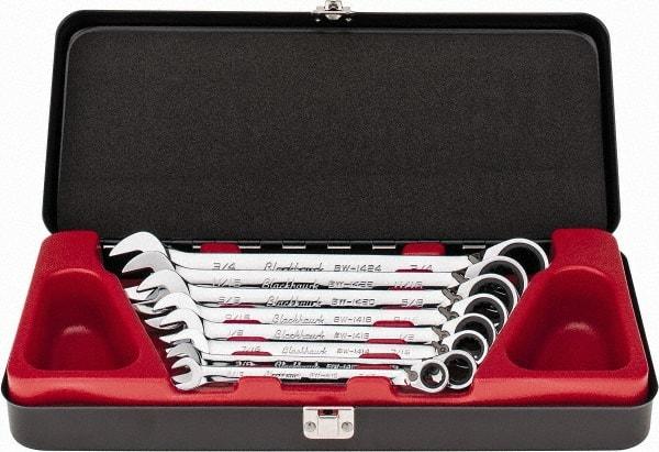 Blackhawk by Proto - 8 Piece, 5/16" to 3/4", Combination Wrench Set - Inch Measurement Standard, Full Polish Finish, Comes in Case - Exact Tool & Supply