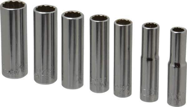 Blackhawk by Proto - 7 Piece 1/4" Drive Deep Well Socket Set - 12 Points, 1/4" to 1/2" Range, Inch Measurement Standard - Exact Tool & Supply
