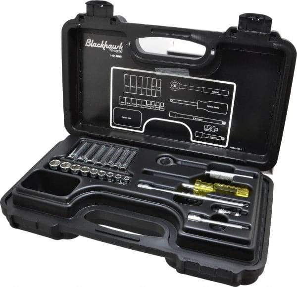 Blackhawk by Proto - 21 Piece 1/4" Drive Deep Well Socket Set - 6 Points, 5mm to 13mm Range, Metric Measurement Standard - Exact Tool & Supply