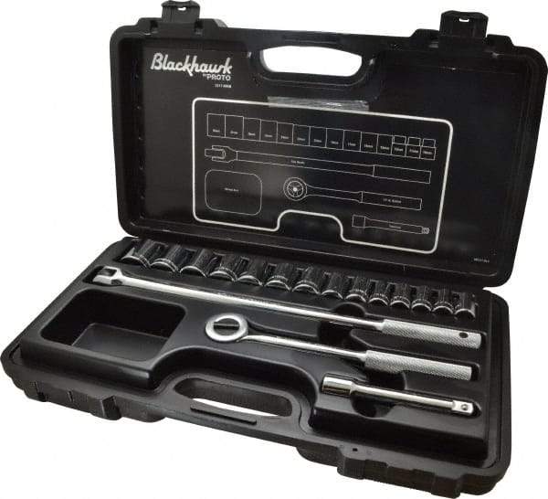 Blackhawk by Proto - 17 Piece 1/2" Drive Socket Set - 12 Points, 10mm to 28mm Range, Metric Measurement Standard - Exact Tool & Supply