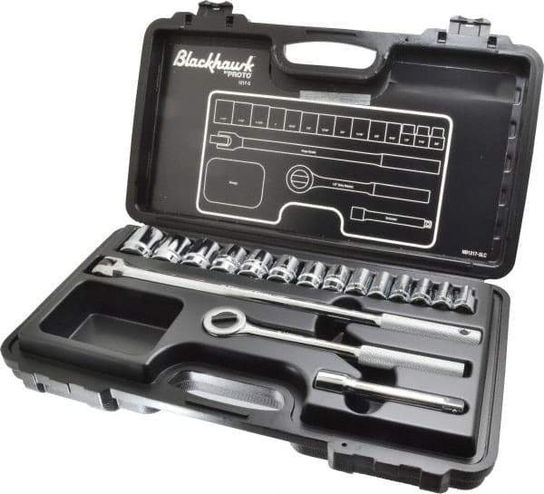 Blackhawk by Proto - 17 Piece 1/2" Drive Socket Set - 6, 12 Points, 3/8" to 1-1/4" Range, Inch Measurement Standard - Exact Tool & Supply
