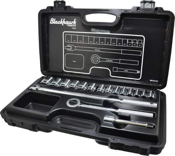 Blackhawk by Proto - 17 Piece 1/2" Drive Socket Set - 6 Points, 3/8" to 1-1/4" Range, Inch Measurement Standard - Exact Tool & Supply