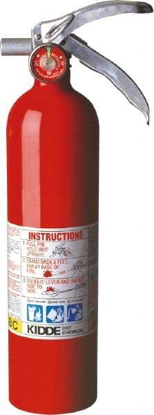 Kidde - 2.6 Lb, 1-A:10-B:C Rated, Dry Chemical Fire Extinguisher - 3" Diam x 15" High, 195 psi, 15' Discharge in 12 sec, Rechargeable, Steel Cylinder - Exact Tool & Supply