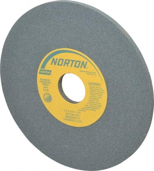 Norton - 7" Diam x 1-1/4" Hole x 1/4" Thick, I Hardness, 120 Grit Surface Grinding Wheel - Silicon Carbide, Type 1, Fine Grade, 3,600 Max RPM, Vitrified Bond, No Recess - Exact Tool & Supply