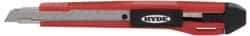 Hyde Tools - Snap Utility Knife - 9mm Blade, Red & Black Polystyrene (High Impact) Handle, 3 Blades Included - Exact Tool & Supply