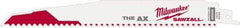 Milwaukee Tool - 9" Long x 1" Thick, Steel Reciprocating Saw Blade - Tapered Profile, 5 to 8 TPI, Toothed Edge, Universal Shank - Exact Tool & Supply