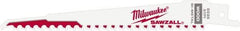 Milwaukee Tool - 6" Long x 3/4" Thick, Steel Reciprocating Saw Blade - Tapered Profile, 6 TPI, Toothed Edge, Universal Shank - Exact Tool & Supply