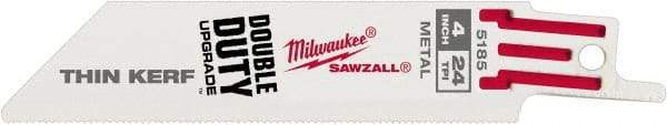 Milwaukee Tool - 4" Long x 3/4" Thick, Steel Reciprocating Saw Blade - Straight Profile, 24 TPI, Toothed Edge, Universal Shank - Exact Tool & Supply
