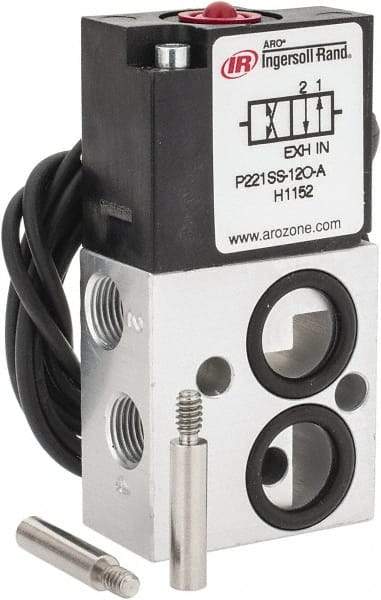 ARO/Ingersoll-Rand - 1/8", 4-Way Body Ported Stacking Solenoid Valve without Speed Control - 120 VAC, 0.2 CV Rate, 2.4" High - Exact Tool & Supply