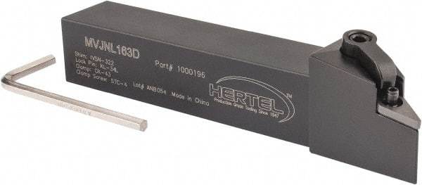 Hertel - MVJN, Left Hand Cut, 3° Lead Angle, 1" Shank Height x 1" Shank Width, Negative Rake Indexable Turning Toolholder - 6" OAL, VN..33. Insert Compatibility, Series Multi-Option - Exact Tool & Supply