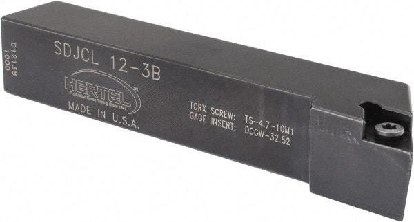 Hertel - SDJC, Left Hand Cut, 3° Lead Angle, 3/4" Shank Height x 3/4" Shank Width, Neutral Rake Indexable Turning Toolholder - 4-1/2" OAL, DC..32.5. Insert Compatibility, Series Screw-Type - Exact Tool & Supply