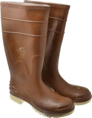 OnGuard - Size 8 Steel Knee Boot - Brown, PVC Upper, 16" High, Chemical Resistant, Non-Slip - Exact Tool & Supply