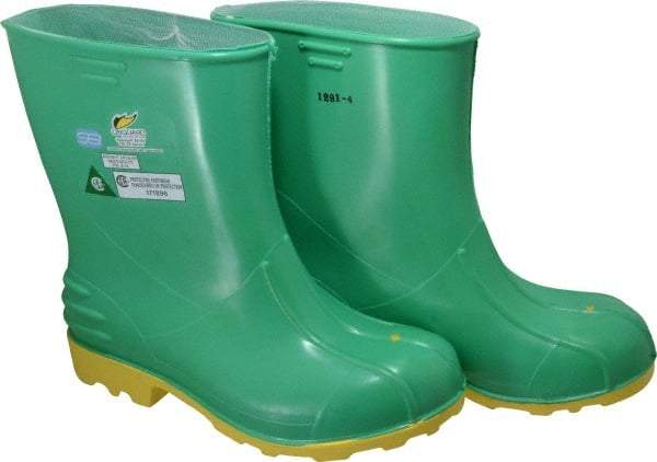 Dunlop Protective Footwear - Men's Size 9-10 Medium Width Steel Knee Boot - Green, PVC Upper, 11" High, Chemical Resistant, Non-Slip - Exact Tool & Supply