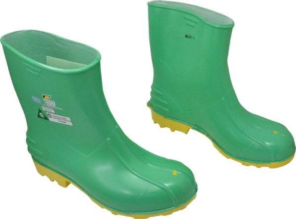 Dunlop Protective Footwear - Men's Size 13-15 Medium Width Steel Knee Boot - Green, PVC Upper, 11" High, Chemical Resistant, Non-Slip - Exact Tool & Supply