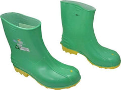 Dunlop Protective Footwear - Men's Size 13-15 Medium Width Steel Knee Boot - Green, PVC Upper, 11" High, Chemical Resistant, Non-Slip - Exact Tool & Supply