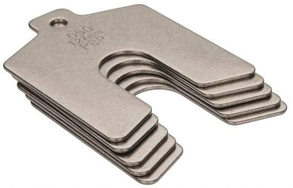 Made in USA - 5 Piece, 2 Inch Long x 2 Inch Wide x 0.05 Inch Thick, Slotted Shim Stock - Stainless Steel, 5/8 Inch Wide Slot - Exact Tool & Supply