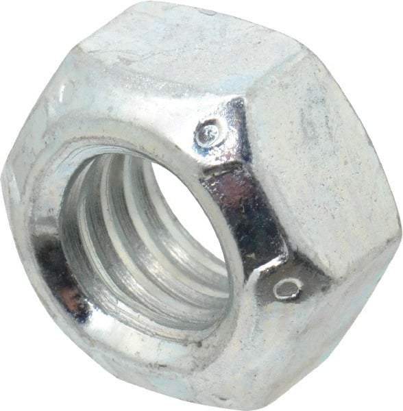 Value Collection - 7/16-14 UNC Grade C Hex Lock Nut with Distorted Thread - 11/16" Width Across Flats, 3/8" High, Cadmium Clear-Plated Finish - Exact Tool & Supply