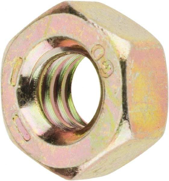 Value Collection - 1/4-20 UNC Steel Right Hand Hex Nut - 7/16" Across Flats, 7/32" High, Zinc Yellow Dichromate Finish - Exact Tool & Supply
