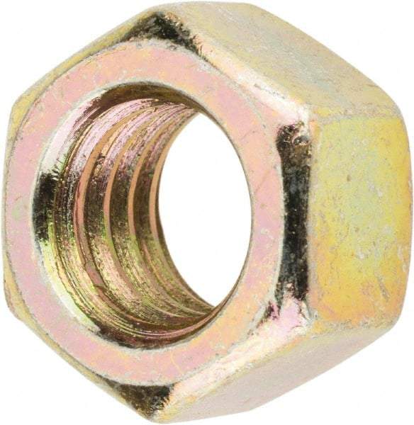Value Collection - 3/8-16 UNC Steel Right Hand Hex Nut - 9/16" Across Flats, 21/64" High, Zinc Yellow Dichromate Finish - Exact Tool & Supply