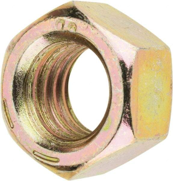 Value Collection - 1/2-13 UNC Steel Right Hand Hex Nut - 3/4" Across Flats, 7/16" High, Zinc Yellow Dichromate Finish - Exact Tool & Supply