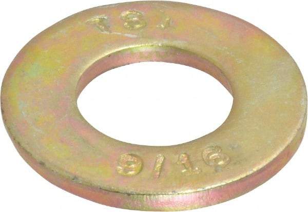 Value Collection - 9/16" Screw, Grade 8 Steel SAE Flat Washer - 19/32" ID x 1-3/16" OD, 3/32" Thick, Zinc Yellow Dichromate Finish - Exact Tool & Supply