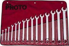 Proto - 15 Piece, 5/16" to 1-1/4", 12 Point Combination Wrench Set - Inch Measurement Standard, Full Polish Finish, Comes in Vinyl Roll - Exact Tool & Supply