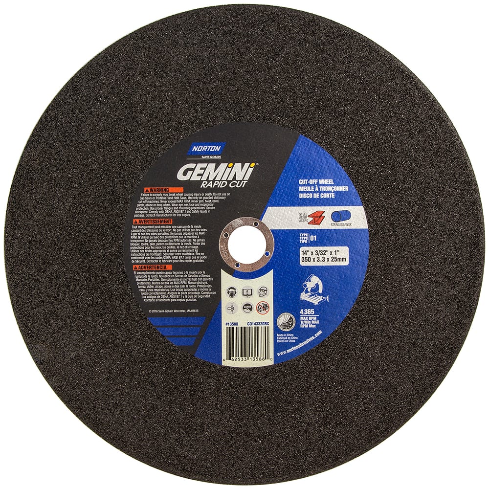 Norton - 14 x 3/32, 1" Hole Aluminum Oxide Cutoff Wheel - Exact Tool & Supply