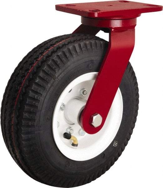 Hamilton - 10" Diam, Rubber Swivel Caster - 480 Lb Capacity, Top Plate Mount, 4-1/2" x 6-1/2" Plate, Tapered Roller Bearing - Exact Tool & Supply