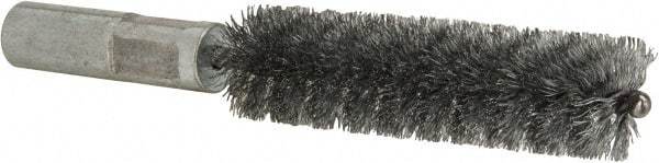 Value Collection - 5/8" Diam Helical Steel Tube Brush - Double Spiral, 0.012" Filament Diam, 2-23/64" Brush Length, 4" OAL, 5/16-18 Female Shank - Exact Tool & Supply
