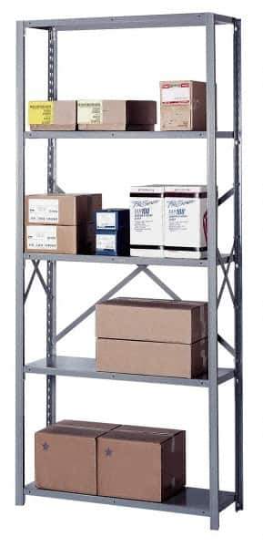 Lyon - 5 Shelf Starter Open Steel Shelving - 600 Lb Capacity, 36" Wide x 84" High x 12" Deep, Gray - Exact Tool & Supply