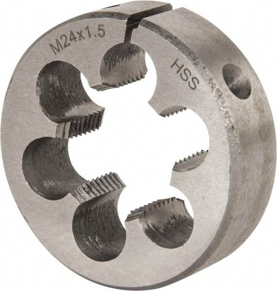 Interstate - M24x1.50 Metric Fine Thread, 2" Outside Diam High Speed Steel Round Die - Right Hand Thread, Adjustable - Exact Tool & Supply