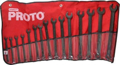 Proto - 15 Piece, 7mm to 21mm, 12 Point Combination Wrench Set - Metric Measurement Standard, Black Oxide Finish, Comes in Nylon Roll - Exact Tool & Supply